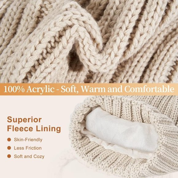 3 in 1 Set Womens Beanie with Pom Pom Long Scarf Neck Warmer Touchscreen Gloves main image 6
